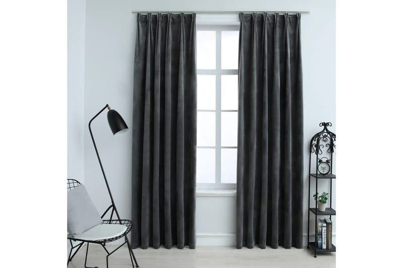 Pimennysverhot koukuilla 2 kpl sametti antrasiitti 140x245cm - Harmaa - Kodintekstiilit & matot - Verhot
 - Pimennysverhot