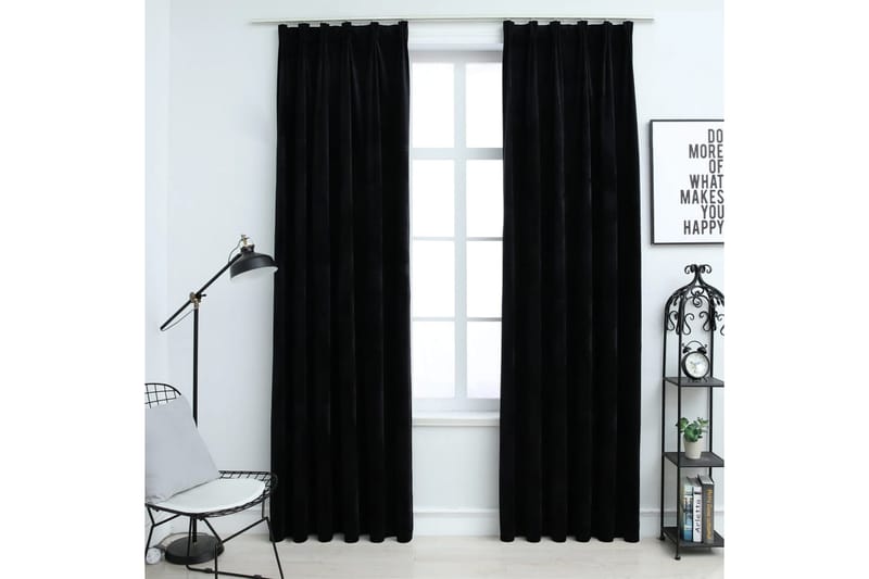 Pimennysverhot koukuilla 2 kpl sametti musta 140x175 cm - Musta - Kodintekstiilit & matot - Verhot
 - Pimennysverhot