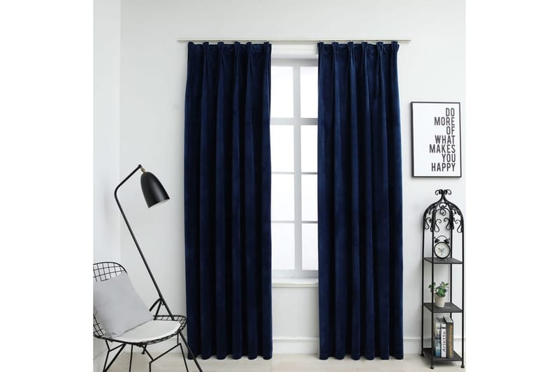 Pimennysverhot koukuilla 2kpl sametti 140x225cm - Sininen - Kodintekstiilit & matot - Verhot
 - Pimennysverhot