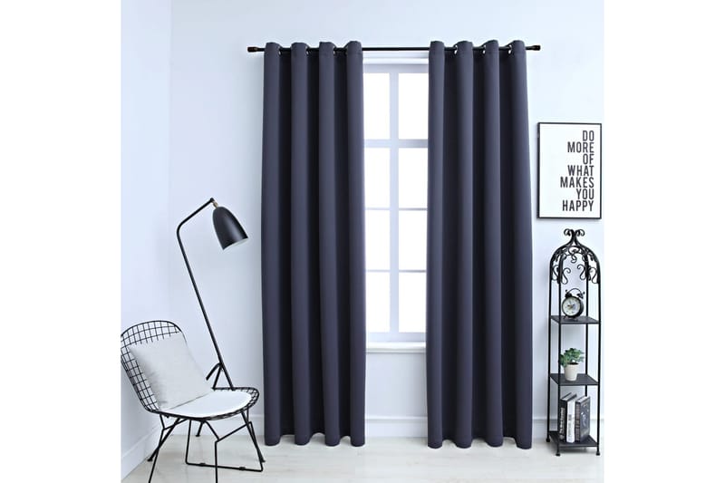 Pimennysverhot metallirenkailla 2 kpl antrasiitti 140x225 cm - Harmaa - Kodintekstiilit & matot - Verhot
 - Pimennysverhot