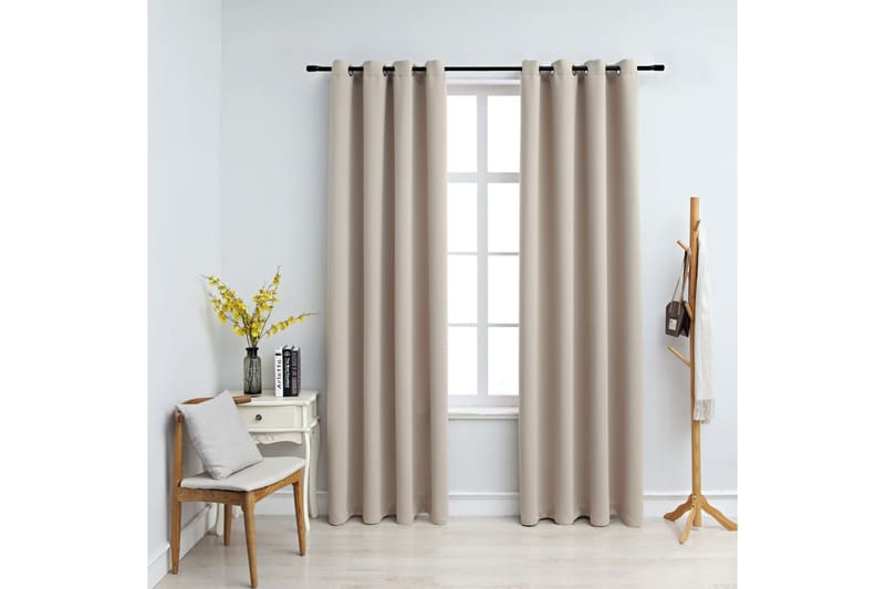 Pimennysverhot metallirenkailla 2 kpl beige 140x245 cm - Beige - Kodintekstiilit & matot - Verhot
 - Pimennysverhot