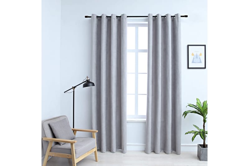 Pimennysverhot metallirenkailla 2 kpl harmaa 140x245 cm - Harmaa - Kodintekstiilit & matot - Verhot
 - Pimennysverhot