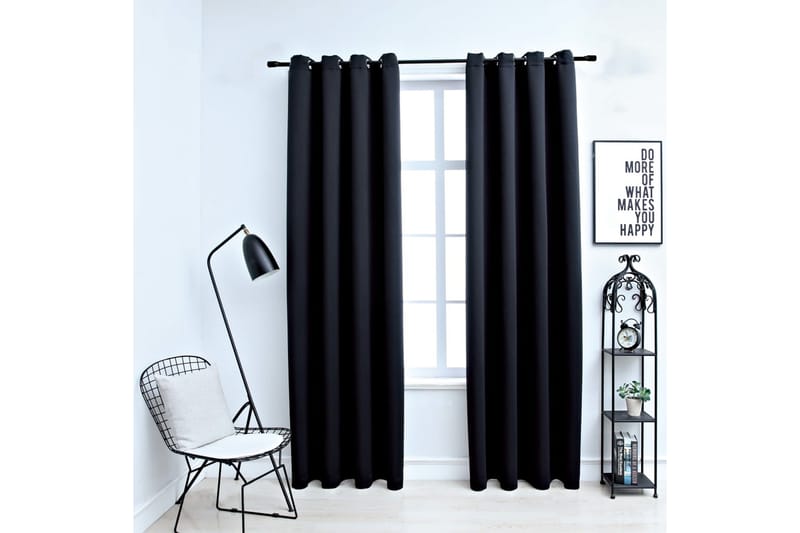 Pimennysverhot metallirenkailla 2 kpl musta 140x245 cm - Musta - Kodintekstiilit & matot - Verhot
 - Pimennysverhot