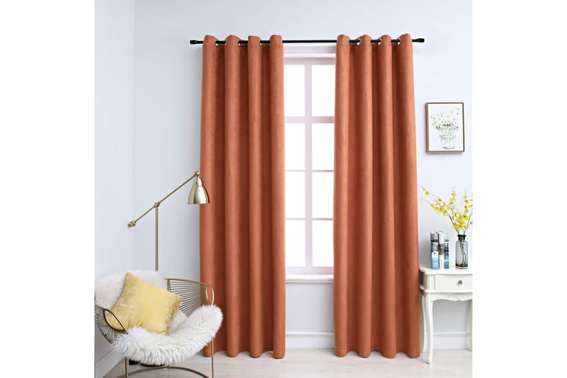 Pimennysverhot metallirenkailla 2 kpl ruoste 140x175 cm - Oranssi - Pimennysverhot - Verhot