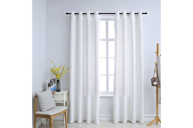 Pimennysverhot metallirenkailla 2 kpl valkoinen 140x245 cm - Valkoinen - Kodintekstiilit & matot - Verhot
 - Pimennysverhot
