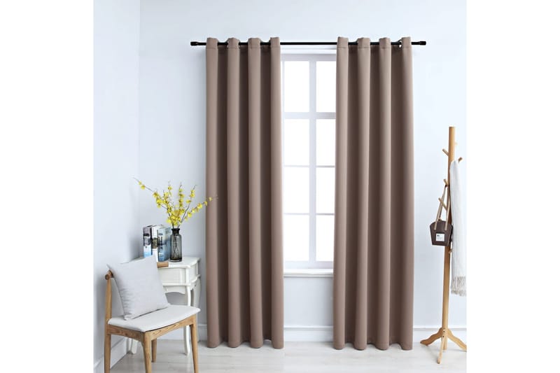 Pimennysverhot metallirenkailla 2kpl ruskeanharmaa 140x245cm - Taupe - Pimennysverhot - Verhot