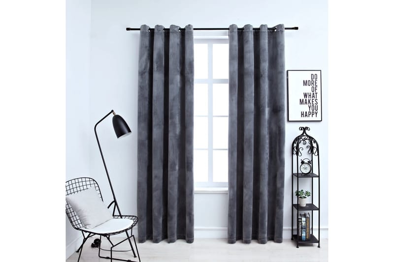 Pimennysverhot renkailla 2 kpl sametti antrasiitti 140x175cm - Harmaa - Kodintekstiilit & matot - Verhot
 - Pimennysverhot