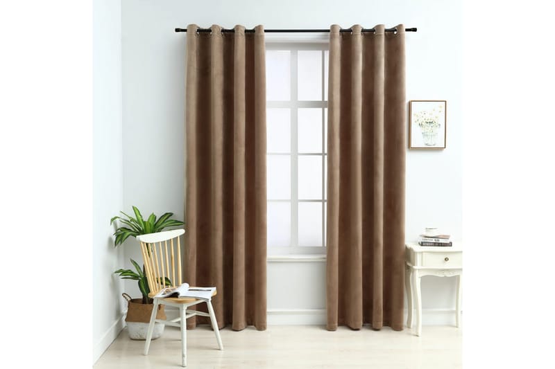 Pimennysverhot renkailla 2 kpl sametti beige 140x225 cm - Beige - Kodintekstiilit & matot - Verhot
 - Pimennysverhot