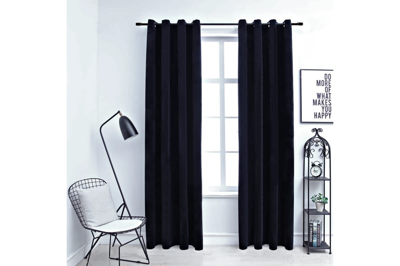 Pimennysverhot renkailla 2 kpl sametti musta 140x225 cm - Musta - Kodintekstiilit & matot - Verhot
 - Pimennysverhot