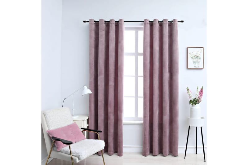 Pimennysverhot renkailla 2 kpl sametti pinkki 140x245 cm - Pinkki - Kodintekstiilit & matot - Verhot
 - Pimennysverhot