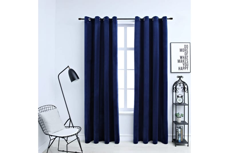 Pimennysverhot renkailla 2kpl sametti 140x225cm - Sininen - Kodintekstiilit & matot - Verhot
 - Pimennysverhot