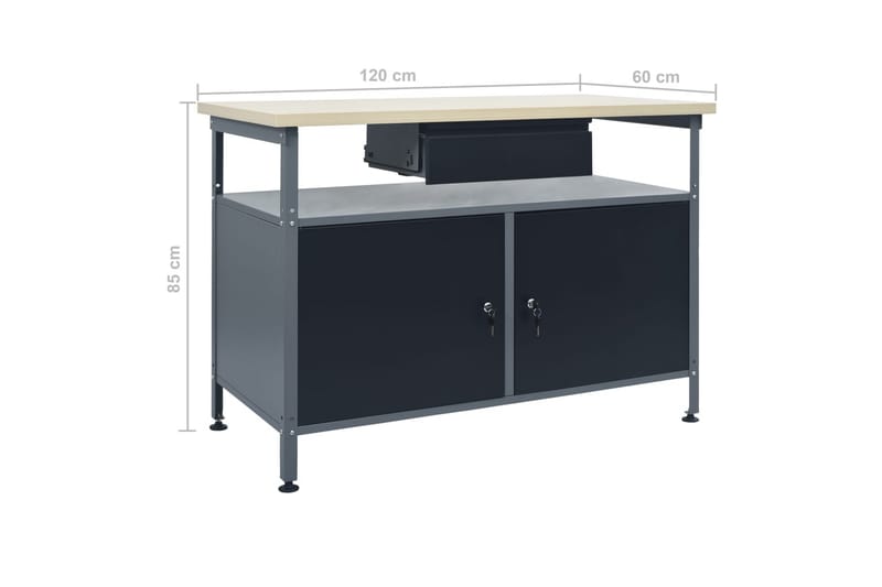 Työtaso musta 120x60x85 cm teräs - Musta - Kodintekstiilit & matot - Verhot