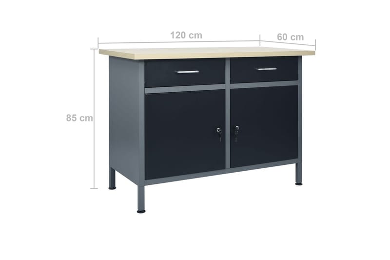 Työtaso musta 120x60x85 cm teräs - Musta - Kodintekstiilit & matot - Verhot