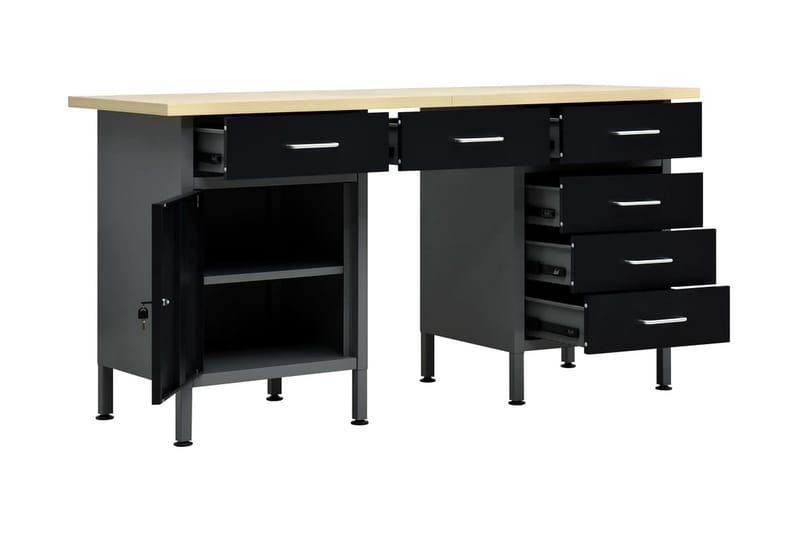 Työtaso musta 160x60x85 cm teräs - Musta - Kodintekstiilit & matot - Verhot