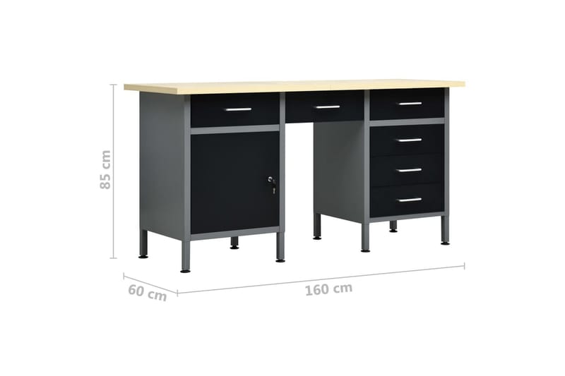 Työtaso musta 160x60x85 cm teräs - Musta - Kodintekstiilit & matot - Verhot