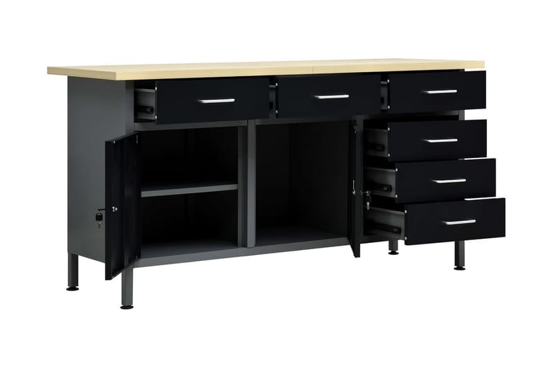 Työtaso musta 160x60x85 cm teräs - Musta - Kodintekstiilit & matot - Verhot