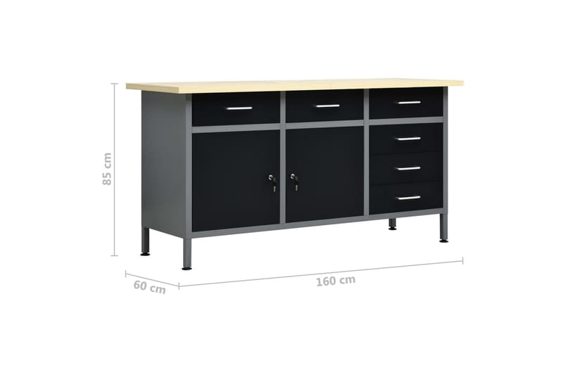 Työtaso musta 160x60x85 cm teräs - Musta - Kodintekstiilit & matot - Verhot
