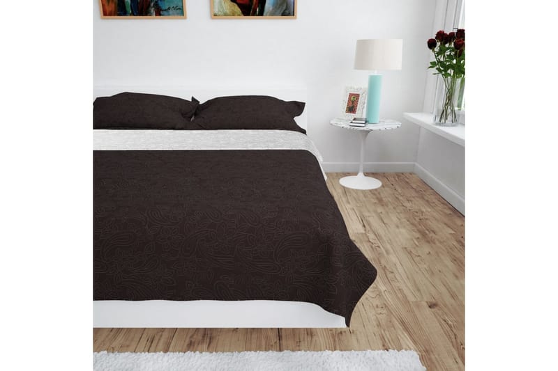 Kaksipuolinen tikattu päiväpeite 230x260 cm kerma ja ruskea - Kerma - Kodintekstiilit & matot - Vuodevaatteet - Päiväpeitto
 - Yhden hengen sängyn päiväpeitto