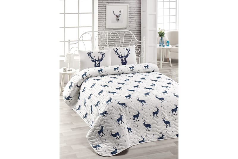 Päiväpeite EnLora Home Tupla 200x220+2 tyynyliinaa - Tummansininen/Valkoinen - Kodintekstiilit & matot - Vuodevaatteet
