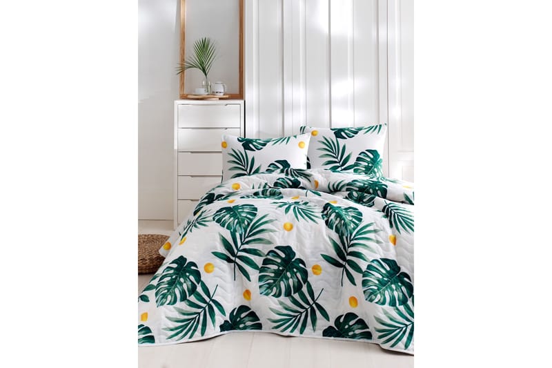 Päiväpeite EnLora Home Tupla 200x220+2 tyynyliinaa, Valkoinen/Vihreä/Keltainen