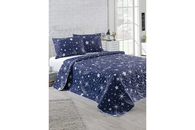 Päiväpeite EnLora Home Yhden 160x220+ tyynyliina Tikattu - Valkoinen/Tummansininen - Kodintekstiilit & matot - Vuodevaatteet