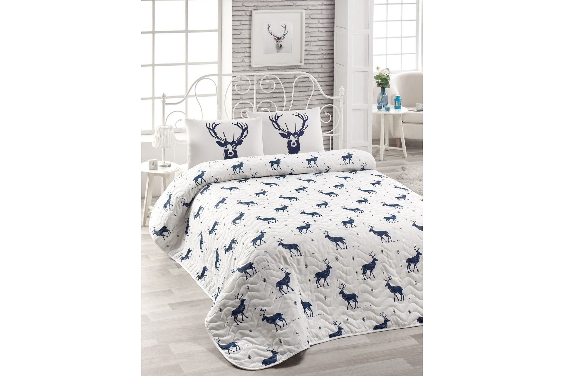 Päiväpeite EnLora Home Yhden 200x220+ tyynyliina - Tummansininen/Valkoinen - Kodintekstiilit & matot - Vuodevaatteet
