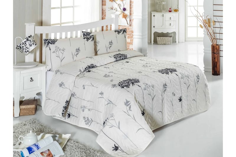 Päiväpeite Eponj Home Tupla 200x220+2 tyynyliinaa Tikattu - Harmaa/Beige/Musta - Kodintekstiilit & matot - Vuodevaatteet - Päiväpeitto
 - Yhden hengen sängyn päiväpeitto