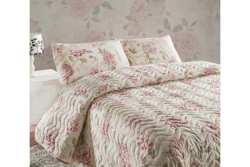 Päiväpeite Eponj Home Yhden 160x220+ tyynyliina Tikattu - Roosa/Hiekka/Beige - Kodintekstiilit & matot - Vuodevaatteet