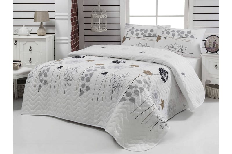 Päiväpeite Eponj Home Yhden 160x220+ tyynyliina Tikattu - Valkoinen/Harmaa/Musta/Ruskea - Kodintekstiilit & matot - Vuodevaatteet