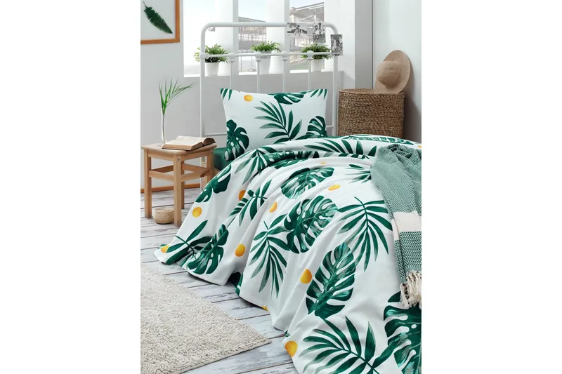 Päiväpeite EnLora Home 160x235 cm, Valkoinen/Vihreä/Keltainen