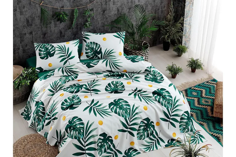 Päiväpeite EnLora Home 200x235 cm, Valkoinen/Vihreä/Keltainen