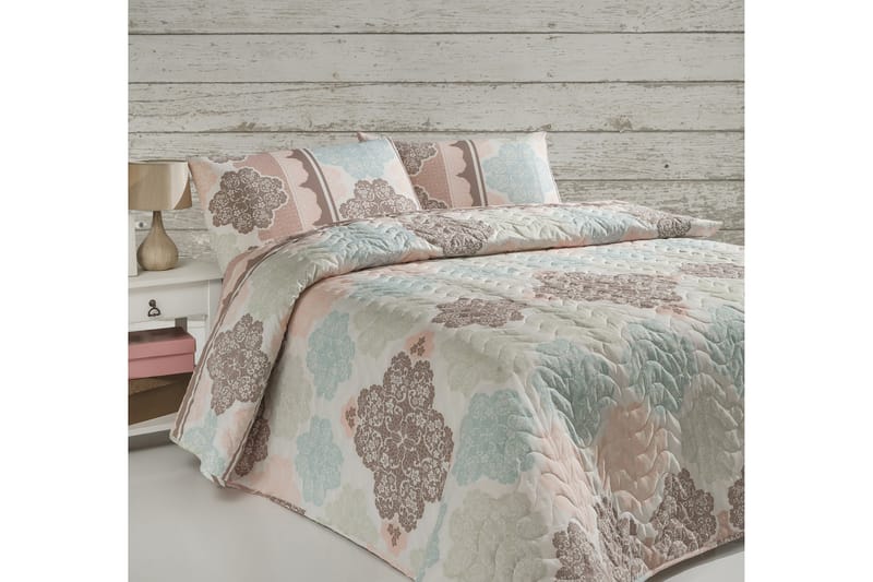 Päiväpeite Eponj Home Tupla 200x220+2 tyynyliinaa Tikattu - Beige/Valkoinen/Monivärinen - Kodintekstiilit & matot - Vuodevaatteet - Päiväpeitto
 - Parisängyn päiväpeitto