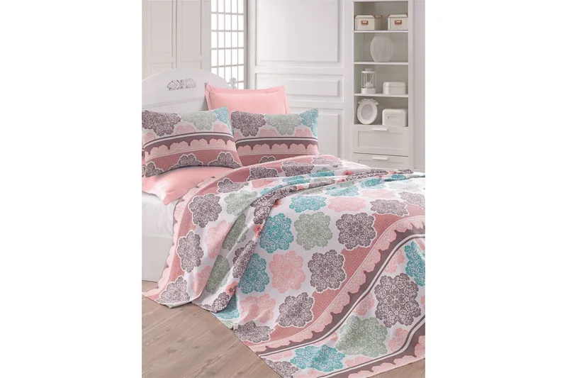 Päiväpeite Eponj Home Tupla 200x235 cm, Turkoosi/Roosa/Kerma