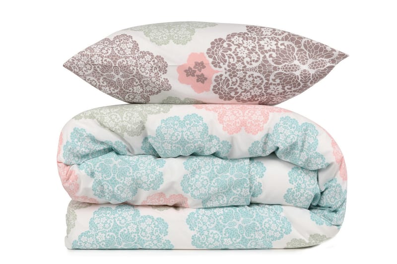 Päiväpeite Eponj Home Tupla 200x235+Lakana+2 tyynyliinaa, Valk/Turkoosi/Vihreä/Beige