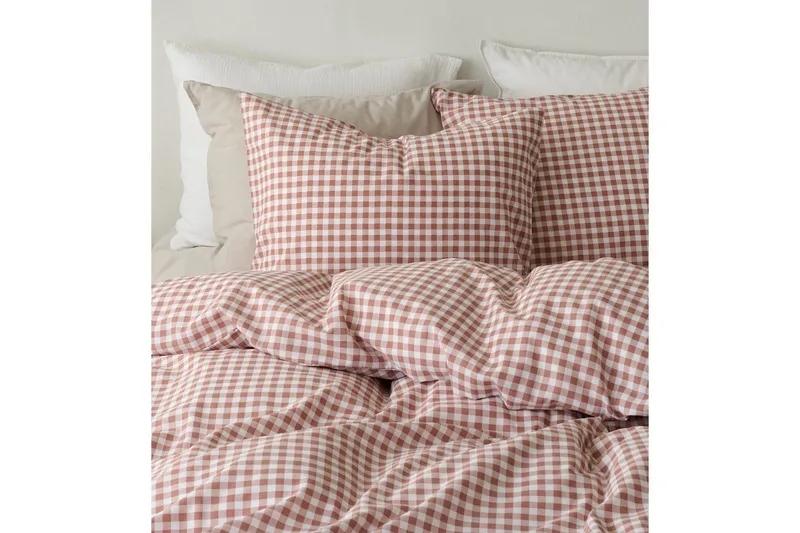 Pussilakanasetti Yhden hengen sänkyyn 2-osainen Märta Ruudullinen - Ruskea - Kodintekstiilit & matot - Vuodevaatteet - Peitto
 - Tuplapeitto