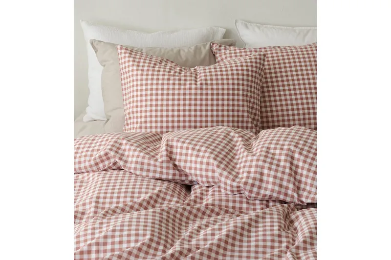 Pussilakanasetti Yhden hengen sänkyyn 2-osainen Märta Ruudullinen - Ruskea - Kodintekstiilit & matot - Vuodevaatteet - Peitto
 - Tuplapeitto