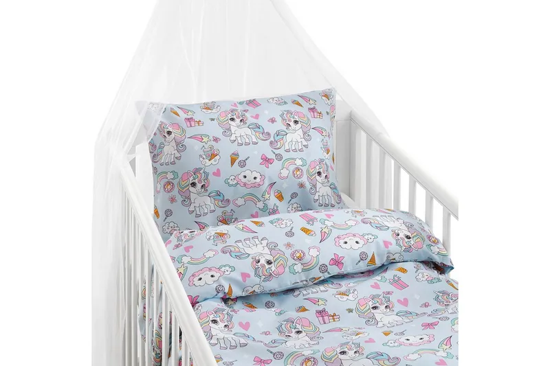 Pussilakanasetti Pinnasänkyyn 2-Osainen Yksisarvinen Sininen, undefined