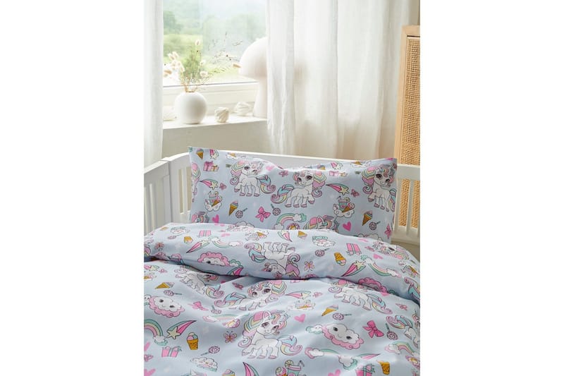 Pussilakanasetti Pinnasänkyyn 2-Osainen Yksisarvinen Sininen - Kodintekstiilit & matot - Vuodevaatteet - Peitto - Tuplapeitto