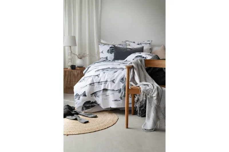 Pussilakanasetti Yhden hengen sänky 2-osainen Merikalat Valkoinen - Kodintekstiilit & matot - Vuodevaatteet - Pussilakanasetti - Pussilakanasetti yhden hengen sänkyyn