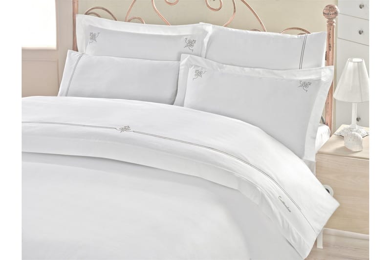 Pussilakanasetti Cotton Box Tupla 6-os Satiini, Valkoinen/Harmaa