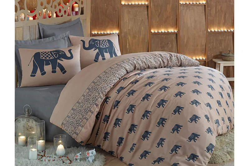 Pussilakanasetti Eponj Home Tupla 4-os, Sininen/Vaaleanruskea