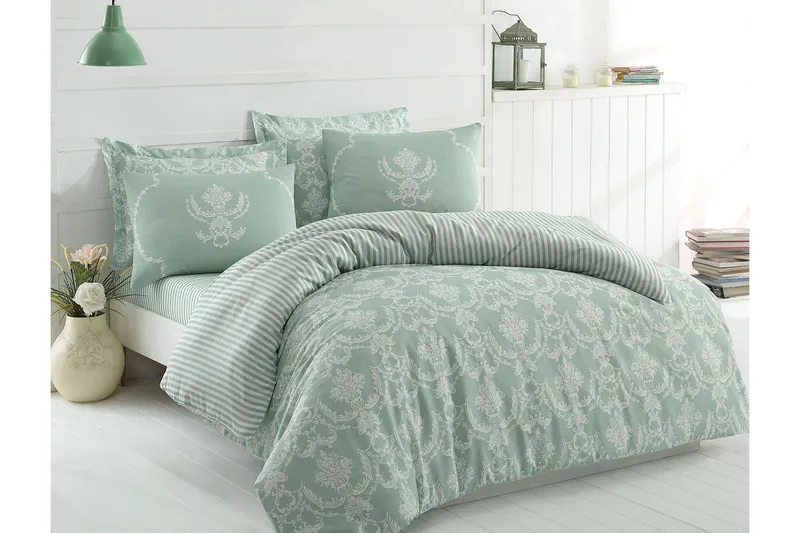 Pussilakanasetti Eponj Home Tupla 4-os - Vihreä/Valkoinen - Kodintekstiilit & matot - Vuodevaatteet - Pussilakanasetti - Pussilakanasetti yhden hengen sänkyyn