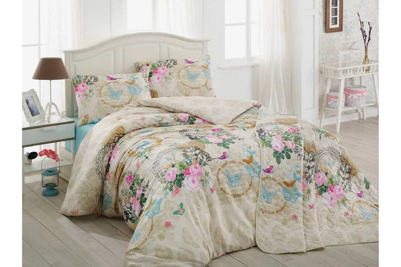 Pussilakanasetti Eponj Home Yhden 3-os, Beige/Valkoinen/Monivärinen