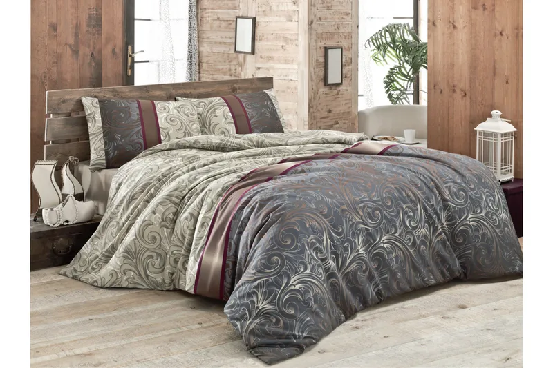 Pussilakanasetti Victoria Yhden 3-os - Kerma/Harmaa/Monivärinen - Kodintekstiilit & matot - Vuodevaatteet - Pussilakanasetti - Pussilakanasetti parisänkyyn