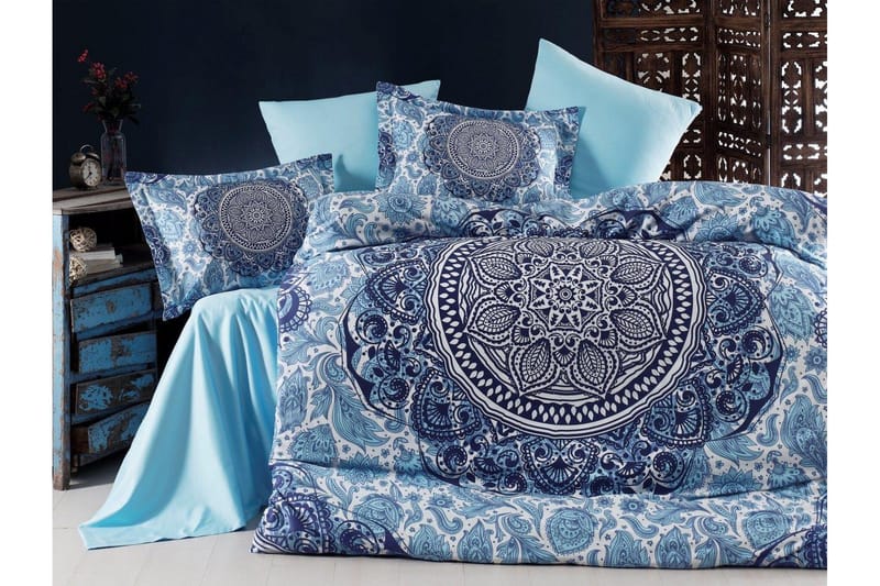 Pussilakanasetti Primacasa by Türkiz Tupla 6-os Satiini, Tummansininen/Valkoinen/Sin