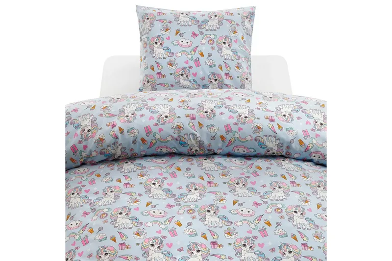 Pussilakanasetti Yhden hengen sänky 2-Osainen Yksisarvinen, Sininen