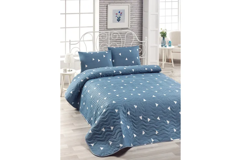 Päiväpeite EnLora Home Tupla 200x220+2 tyynyliinaa, Sininen/Valkoinen