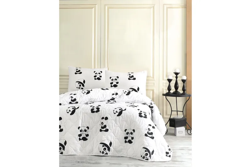 Päiväpeite EnLora Home Tupla 200x220+2 tyynyliinaa Tikattu, Musta/Valkoinen