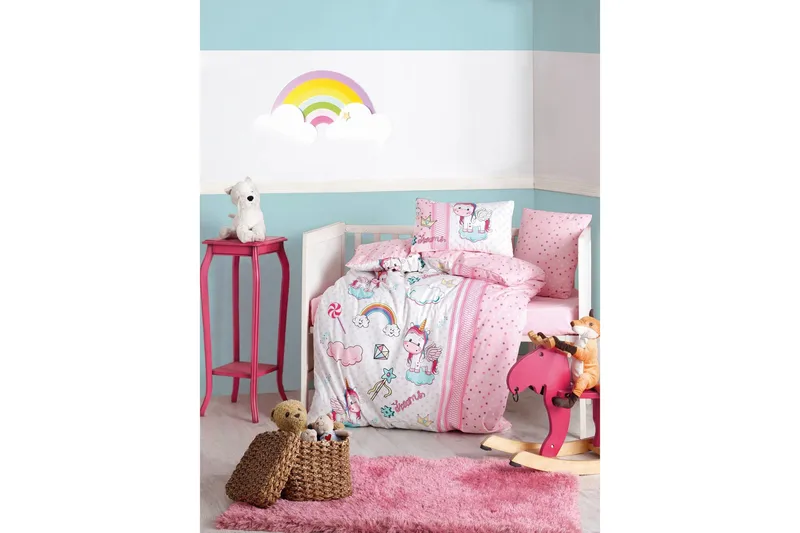 Pussilakanasetti Cotton Box Baby 4-os Ranforce, Roosa/Valkoinen/Turkoosi