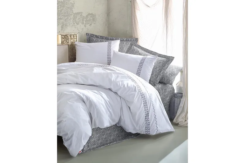 Pussilakanasetti Cotton Box Tupla 6-os Ranforce, Harmaa/Valkoinen